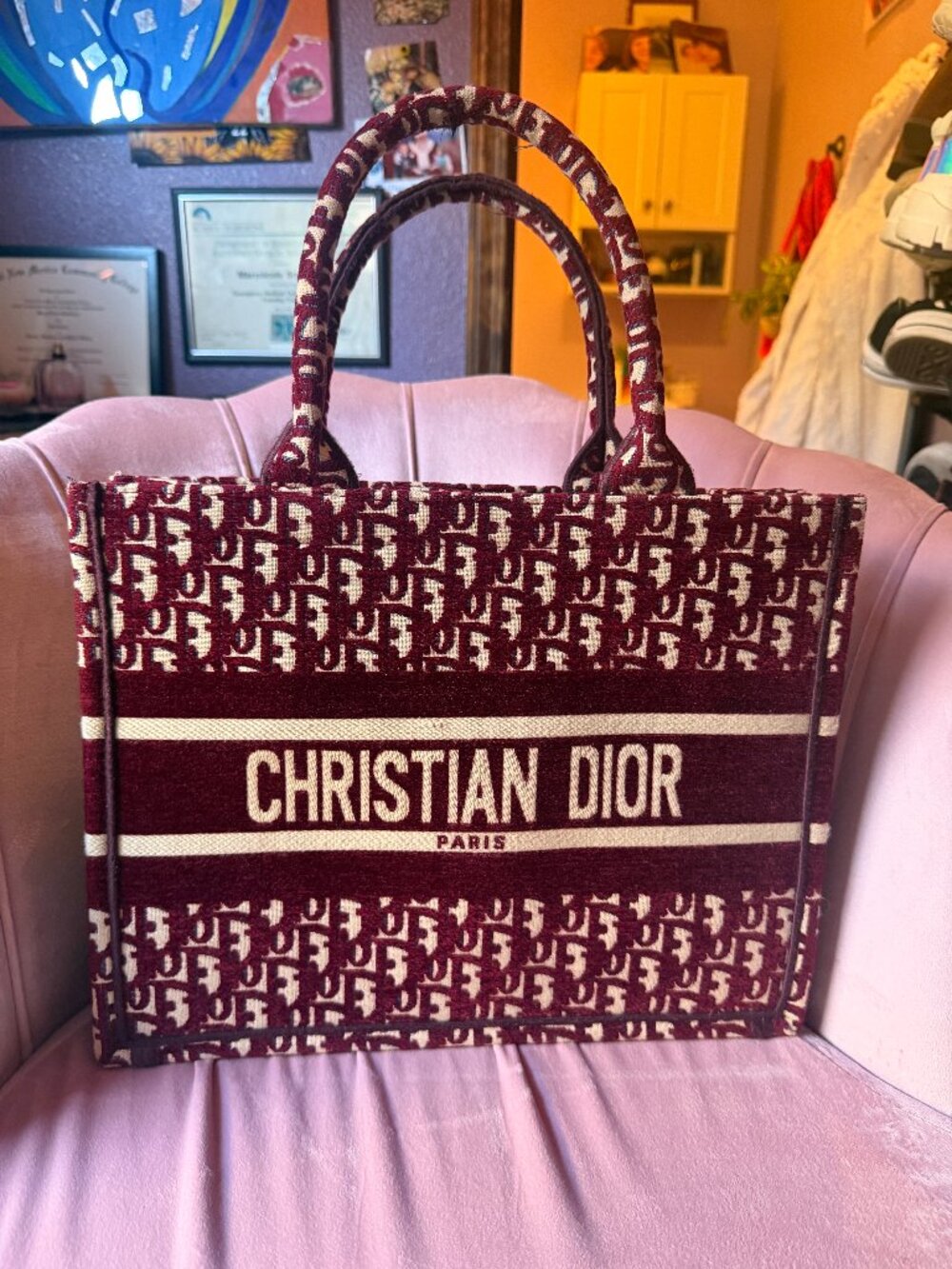 Christian Dior Burgundy Oblique Book Tote Medium Bag